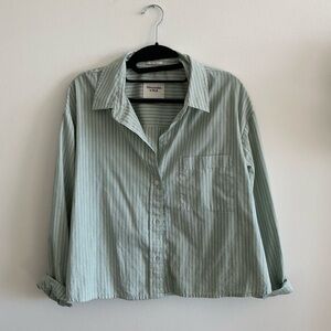 Abercrombie & Fitch Light Green Striped Cropped Shirt (Size: S)